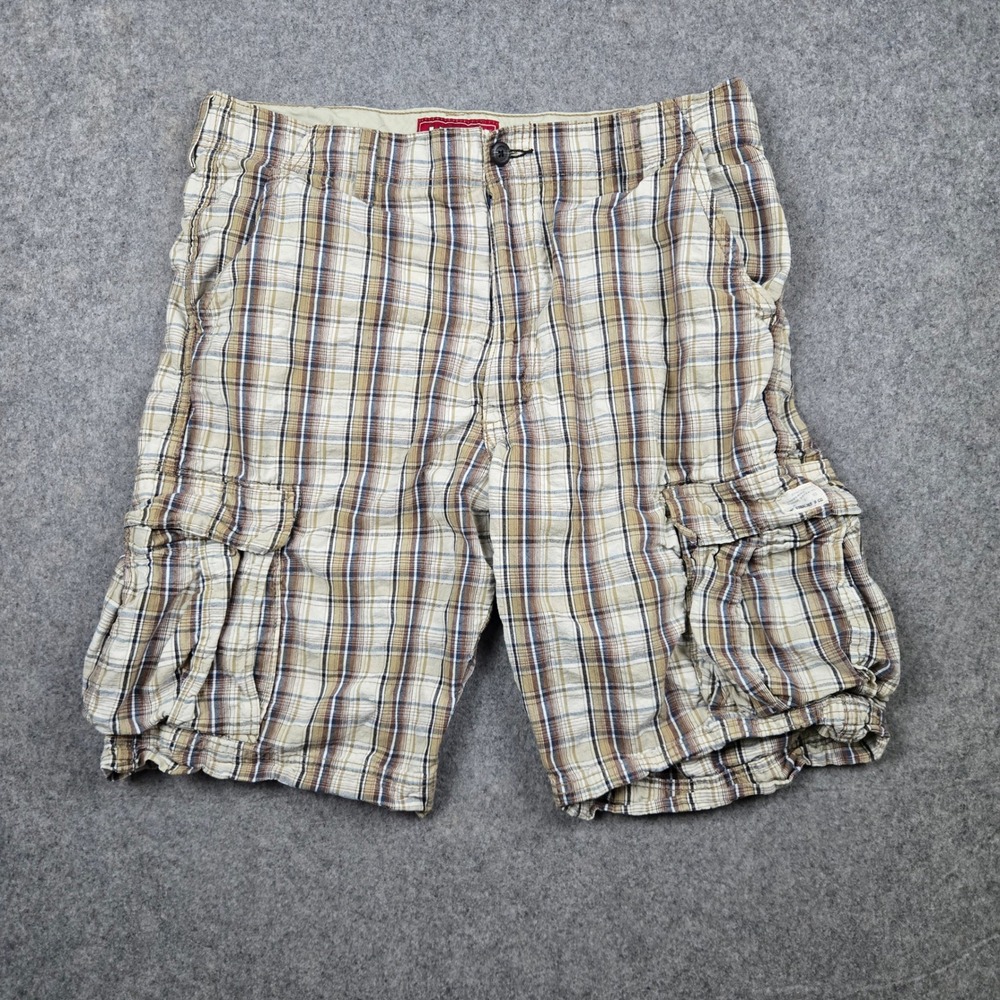 Levi's Cargo Shorts Mens 38 Tan Plaid Cotton Utility Pockets Skater Gorpcore Y2K